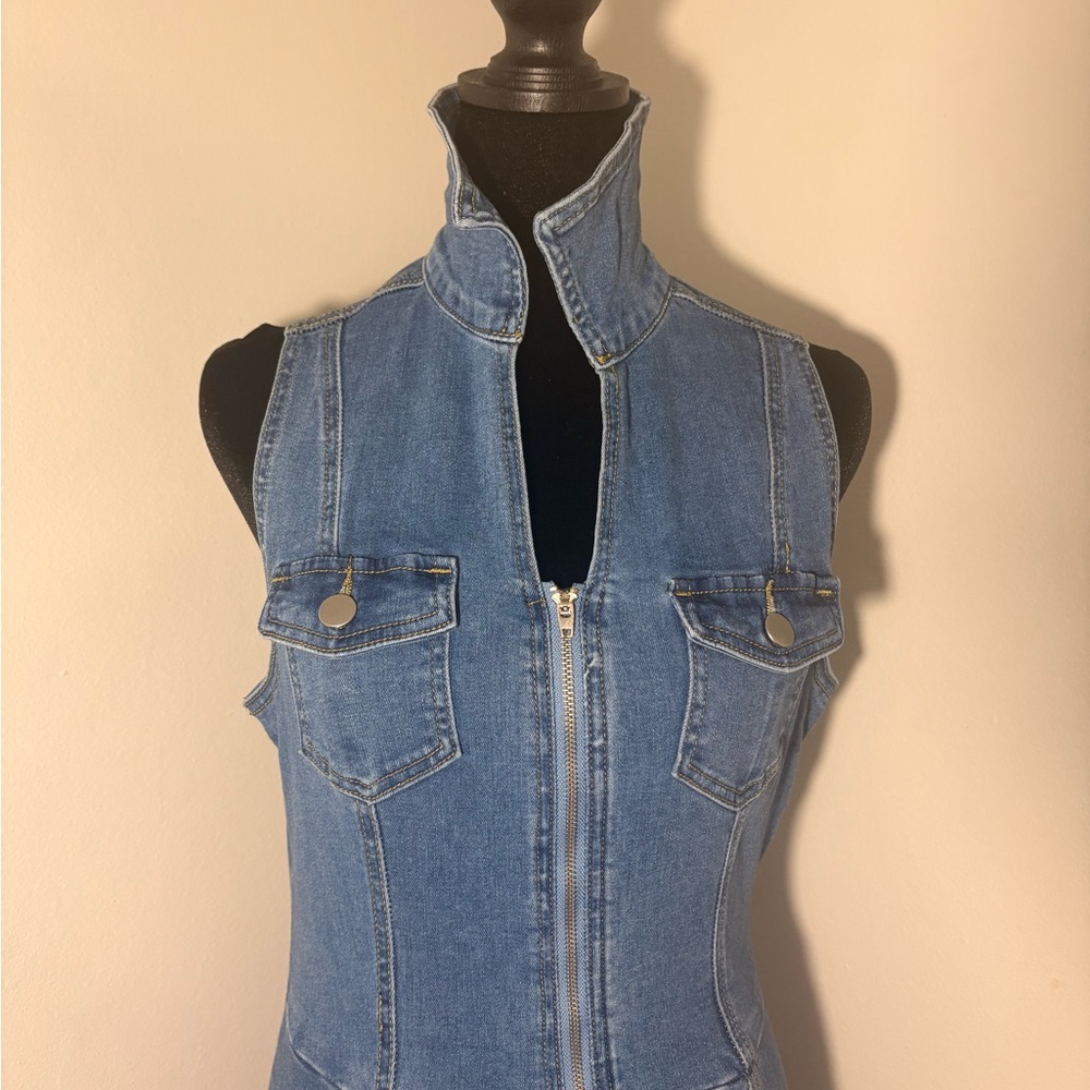 Denim Sleeveless Zip-Up Dress